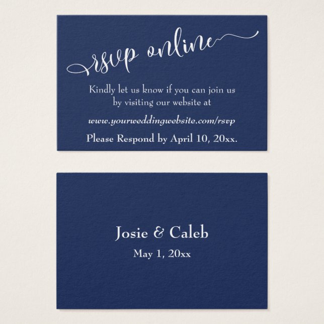 Wedding RSVP Online Insert White Script & Navy, 07 (Front & Back)