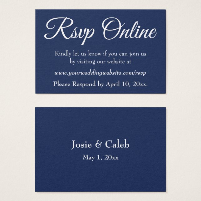 Wedding RSVP Online Insert White Script & Navy, 09 (Front & Back)