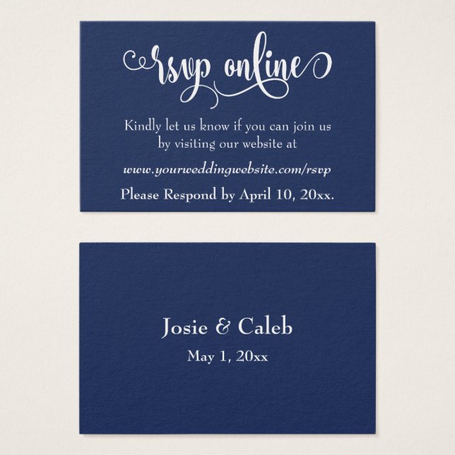 Wedding RSVP Online Insert White Script & Navy, 10 (Front & Back)