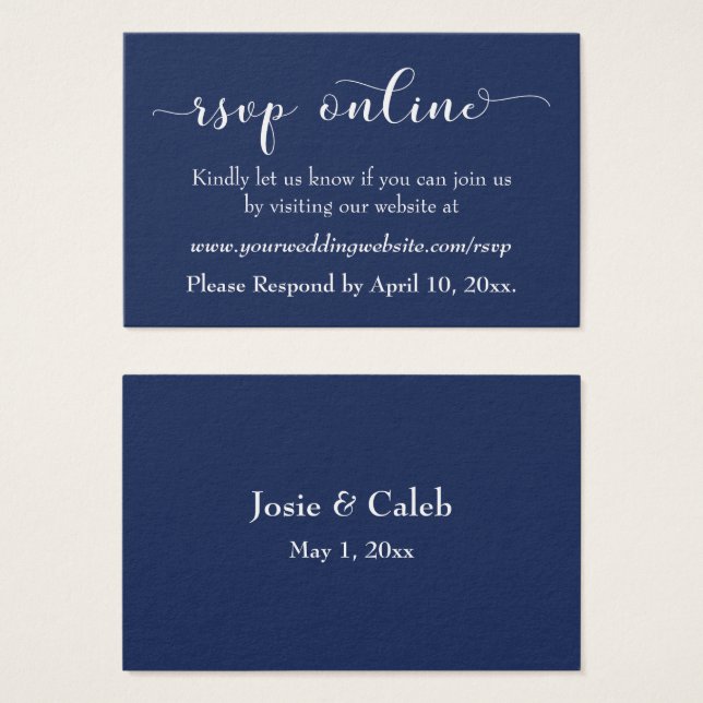 Wedding RSVP Online Insert White Script & Navy, 12 (Front & Back)