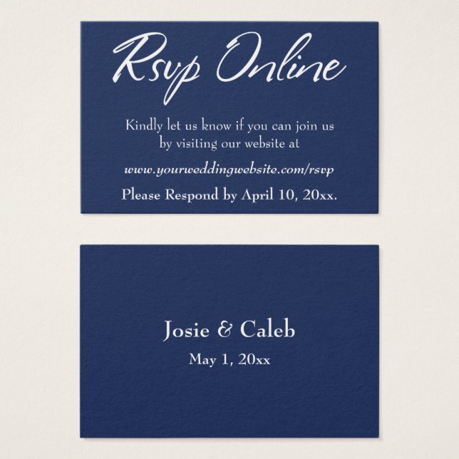 Wedding RSVP Online Insert White Script & Navy, 16 (Front & Back)