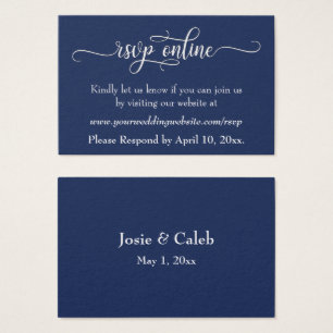 Wedding RSVP Online Insert White Script & Navy, 19