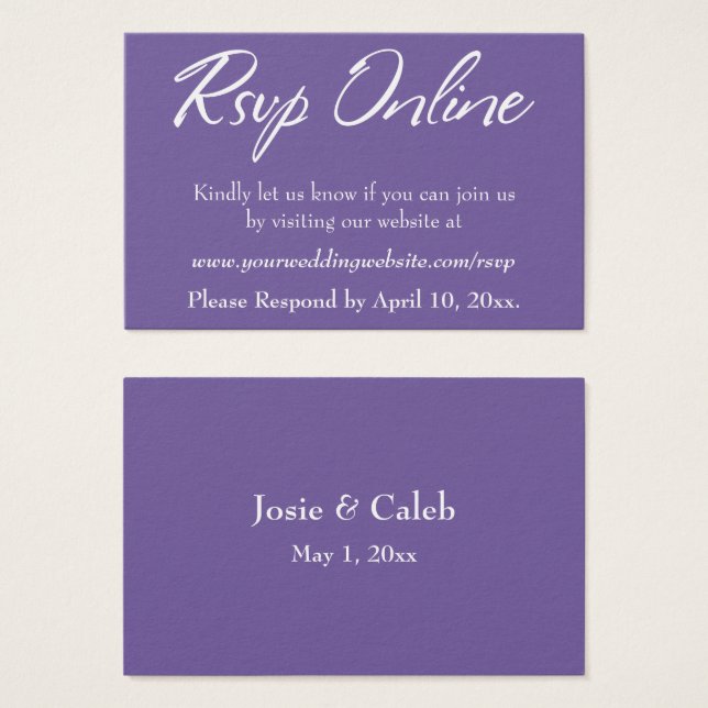 Wedding RSVP Online Insert White Script & Purple (Front & Back)