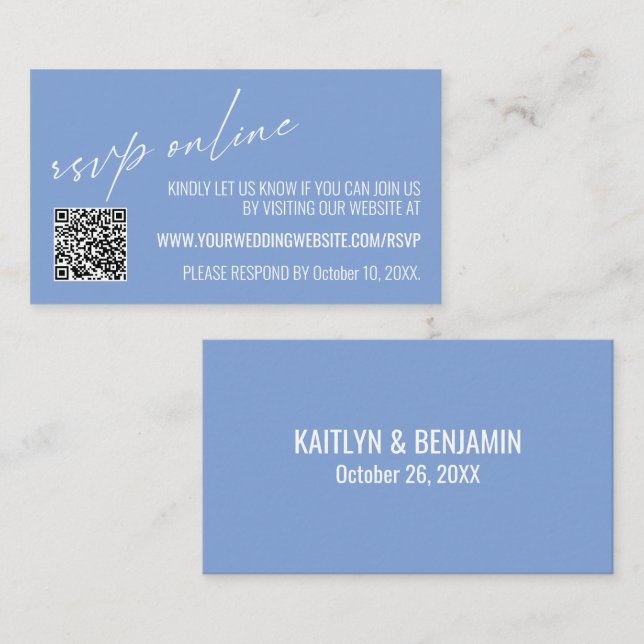 Wedding RSVP Online QR Code Periwinkle Blue Enclosure Card (Front/Back)