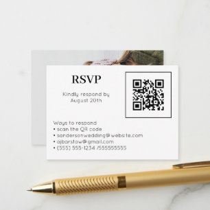 Wedding RSVP Online QR Code Photo White Enclosure Card