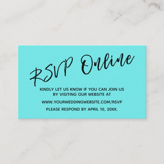Wedding RSVP Online Simple Aqua Card (Front)