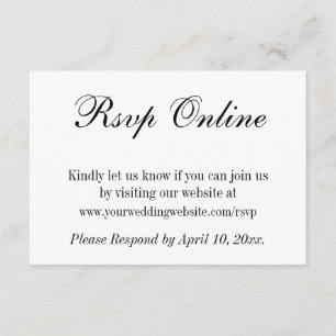 Wedding RSVP Online Simple Elegant Black and White Enclosure Card