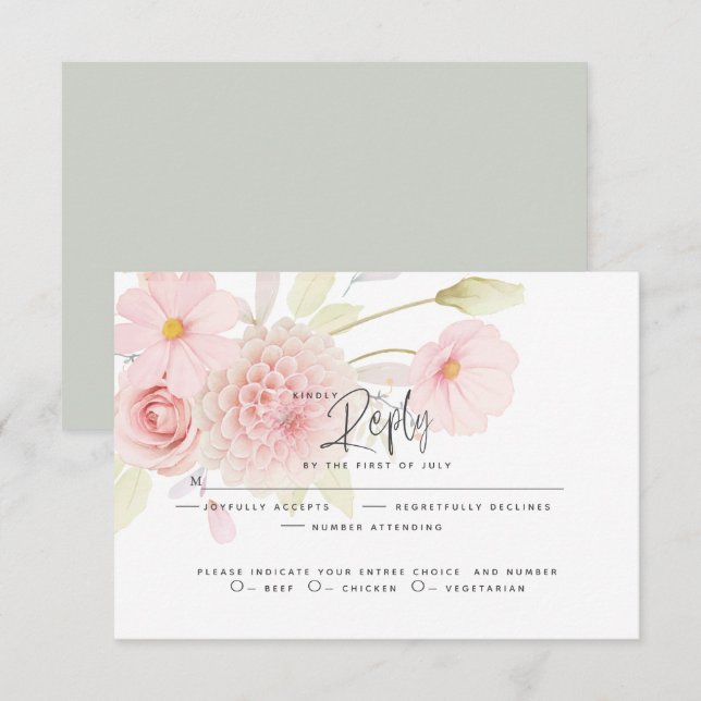 Wedding RSVP | Pastel Pink Flowers  (Front/Back)