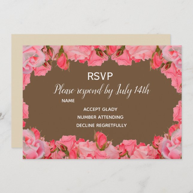 Wedding RSVP pink blush roses country rustic Invitation (Front/Back)