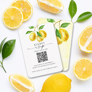 Wedding RSVP QR Code Lemon Citrus Enclosure Card