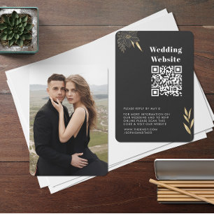 Wedding RSVP QR Code Modern Black Gold photo Enclosure Card