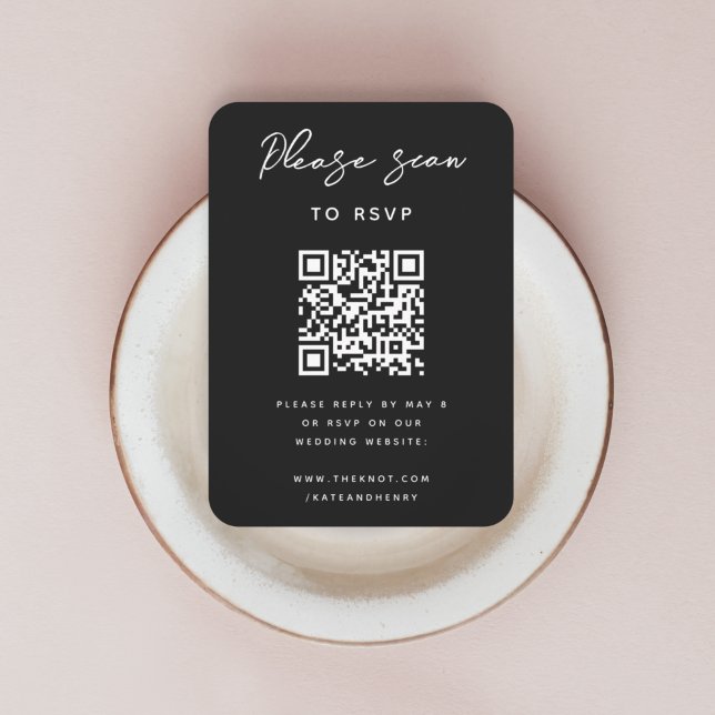 Wedding RSVP | QR Code Modern Stylish Black Enclosure Card (Creator Uploaded)