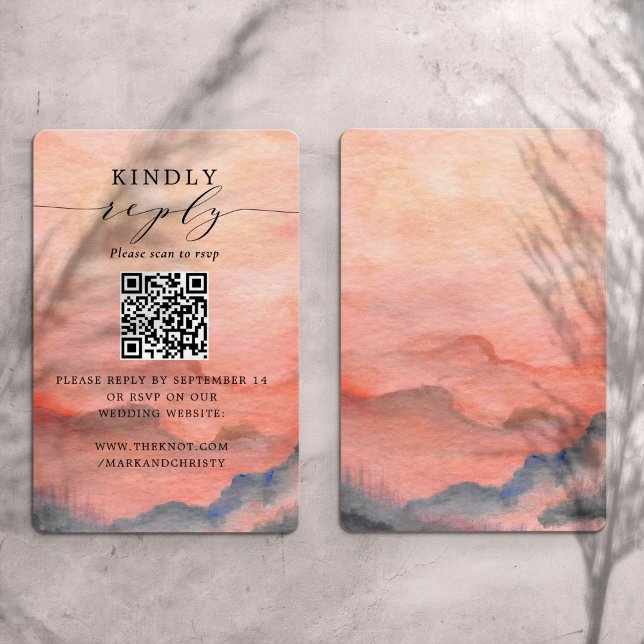 Wedding RSVP QR Code Mountain Sunset Enclosure Card (Mountain rustic sunset wedding RSVP QR Code. Guest can scan the code and rsvp on your website.)
