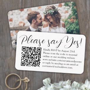 Wedding RSVP QR Code & Photo Script Please Say Yes Enclosure Card