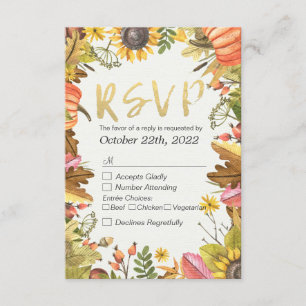 Wedding RSVP Reply Autumn Maple Fall Leaf Pumpkin Card