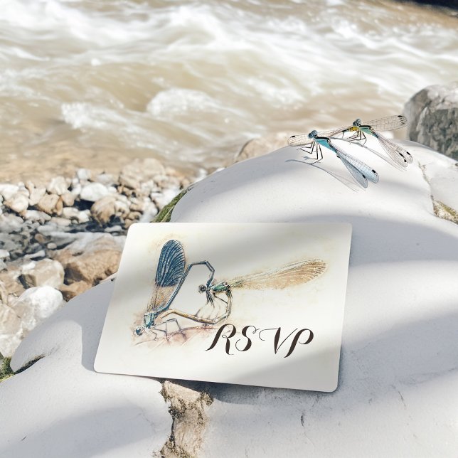 Wedding RSVP Reply Dragonfly Mating Love Heart Invitation Postcard (Creator Uploaded)
