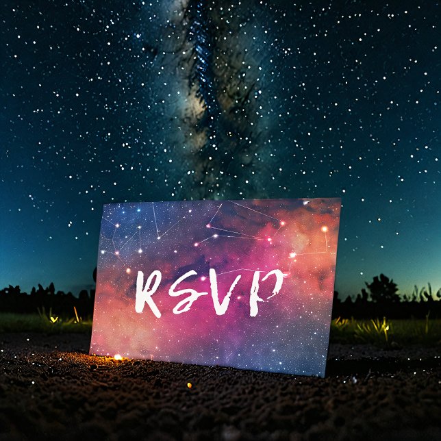 Wedding RSVP Reply Galaxy Nebula Constellations Invitation Postcard (Creator Uploaded)