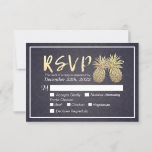 Wedding RSVP Reply Gold Pineapple Couple Navy Blue