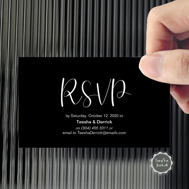 Wedding RSVP, respond, Minimalist Script Enclosure Card (Wedding RSVP, respond, Minimalist Script Enclosure Card, in classy black themed)