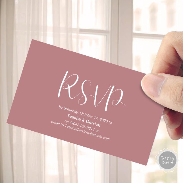 Wedding RSVP, respond, Minimalist Script Enclosure Card (Wedding RSVP, respond, Minimalist Script Enclosure Card, in dusty Rose themed)