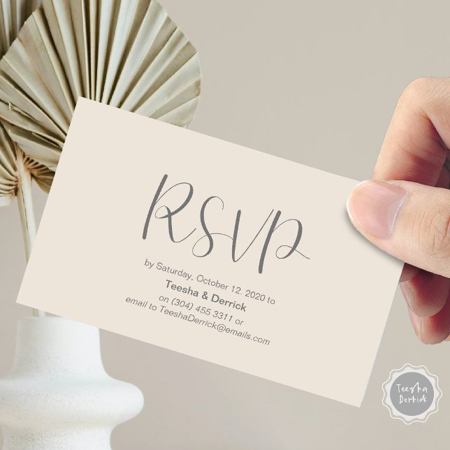 Wedding RSVP, respond, Minimalist Script Enclosure Card (Wedding RSVP, respond, Minimalist Script Enclosure Card, in dark grey and cream themed)
