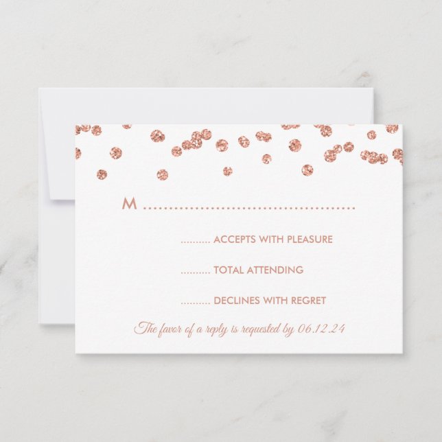 Wedding RSVP Rose Gold Glitter Confetti Navy Blue (Front)