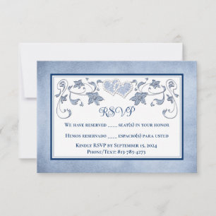 Wedding RSVP Royal Blue, Dusty Blue, Hearts Card