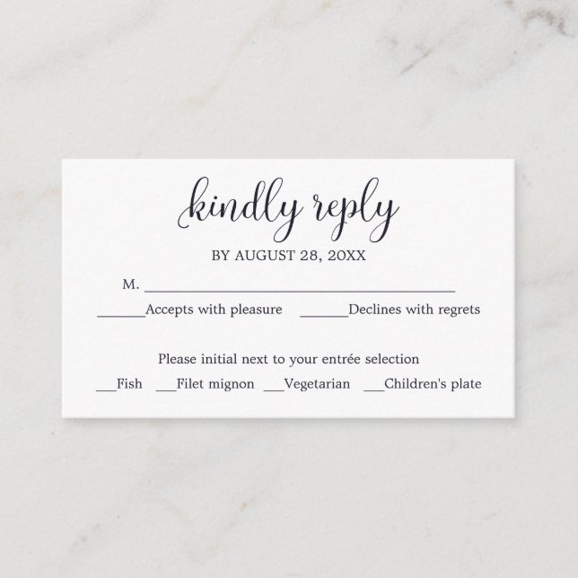 Wedding RSVP Rustic Wood Wedding Navy Blue Enclosure Card (Front)