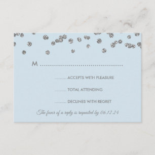 Wedding RSVP Silver Faux Glitter Confetti Ice Blue