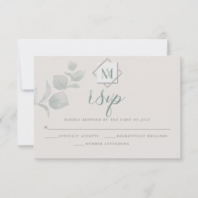 Wedding RSVP |  Silver Sage  Eucalyptus Card (Front)