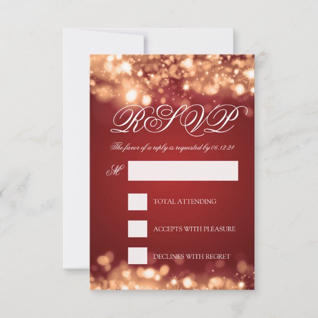 Wedding RSVP Sparkling Lights Gold Card (Front)