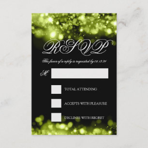 Wedding RSVP Sparkling Lights Lime Black Card