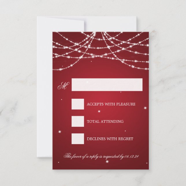 Wedding RSVP Sparkling String Red Card (Front)