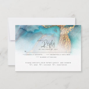 Wedding RSVP Teal and Gold Abstract Ink Card