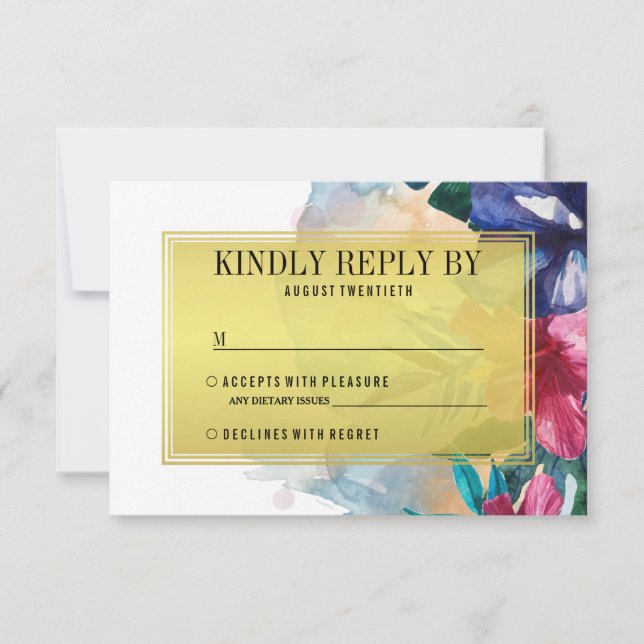 Wedding RSVP | Tropical Watercolor Flowers Card (Front)