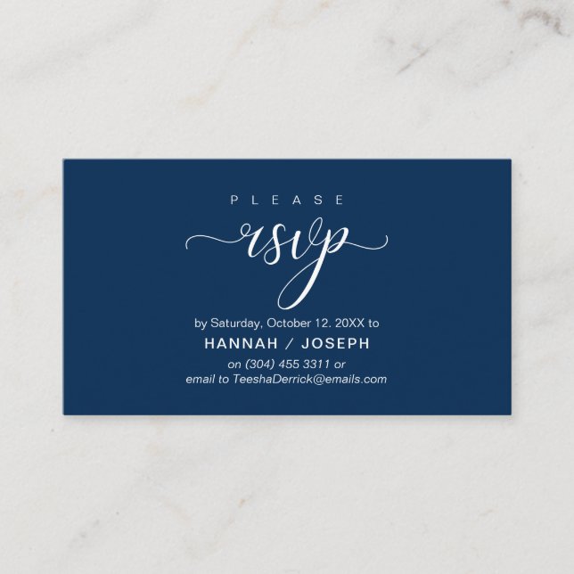 Wedding RSVP via Phone or email respond Enclosure Card (Front)