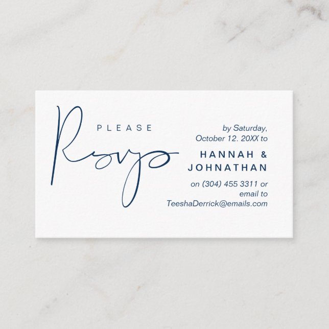 Wedding RSVP via Phone or email respond Enclosure Card (Front)