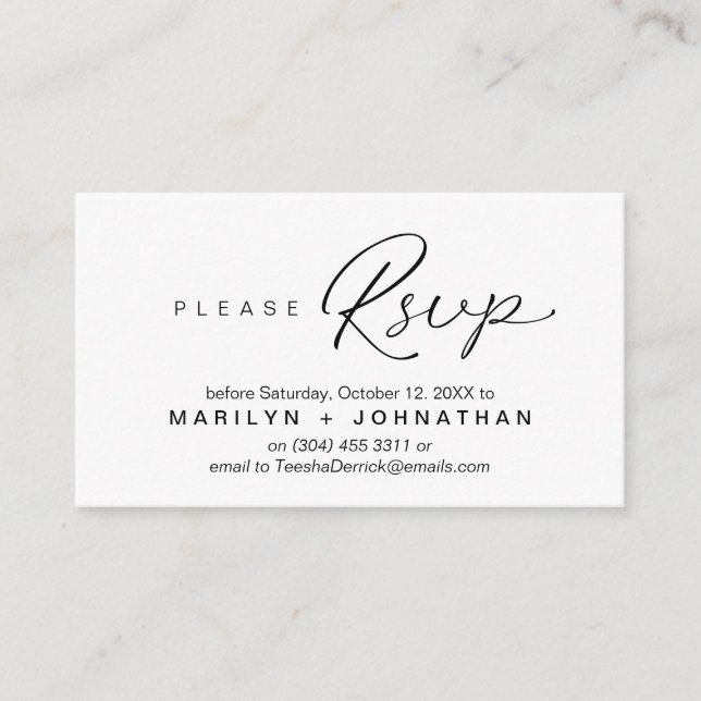 Wedding RSVP via Phone or email respond Enclosure Card (Front)