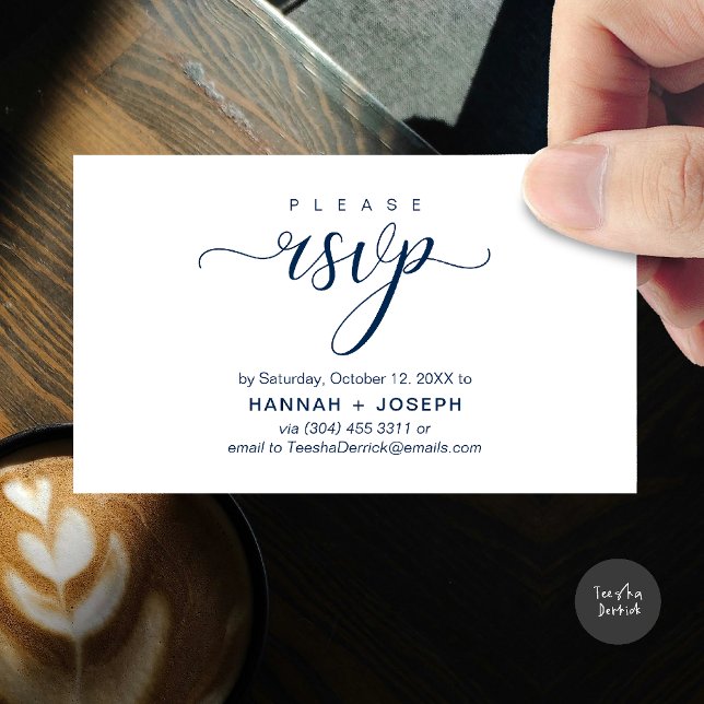 Wedding RSVP via Phone or email respond Enclosure Card (Wedding invitation RSVP via Phone or email respond reminder Enclosure Card in aesthetic Navy Blue)