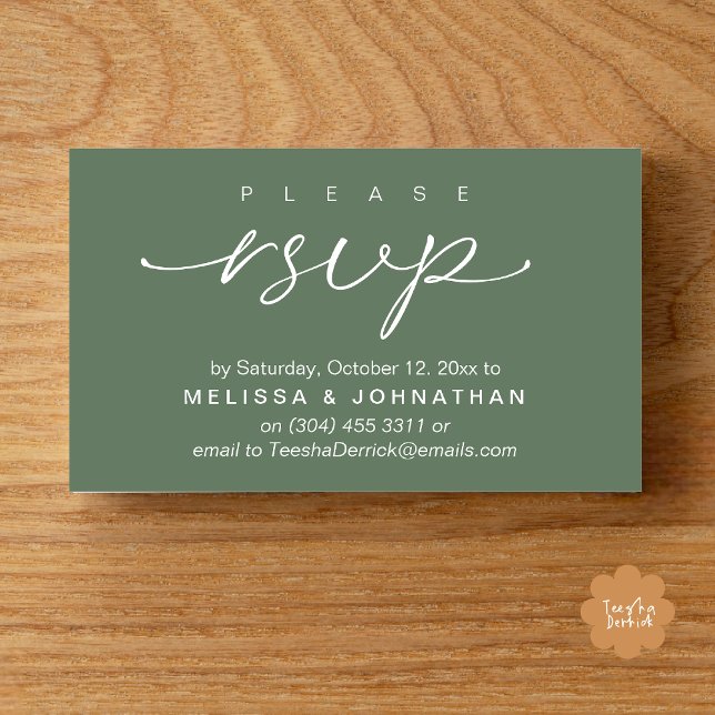 Wedding RSVP via Phone or email respond Enclosure Card (Wedding RSVP via Phone or email text sms website Enclosure Card Dinner Invites Greenery Sage Green)