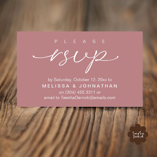 Wedding RSVP via Phone or email respond Enclosure Card (Wedding RSVP via Phone or email text sms website Enclosure Card Dinner Invites Dusty rose pink)