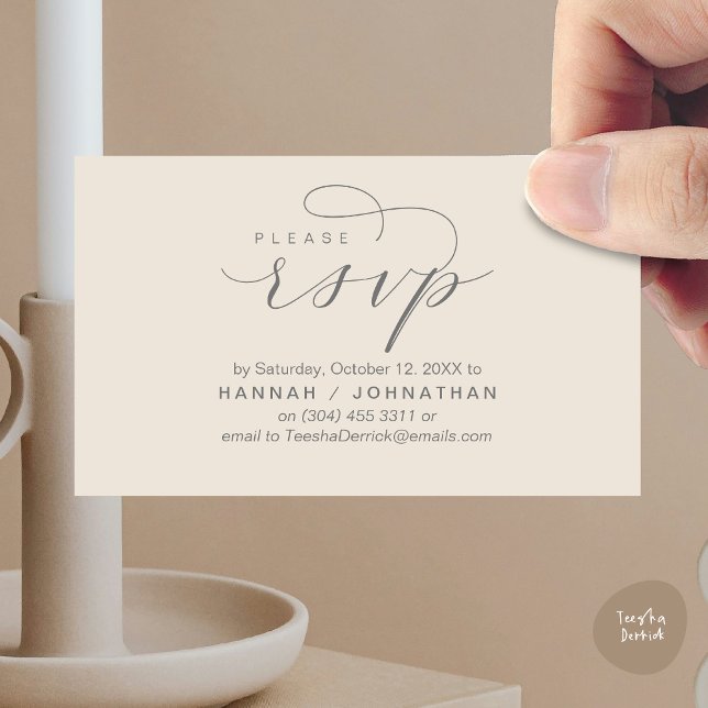 Wedding RSVP via Phone or email respond Enclosure Card (Wedding Invitation RSVP Respond via Phone or email Online Enclosure Card, Cream Grey)