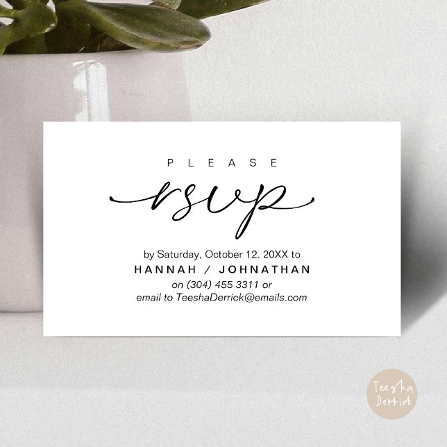 Wedding RSVP via Phone or email respond Enclosure Card (Wedding RSVP via Phone or email respond Romantic Modern Enclosure Card, White Black)