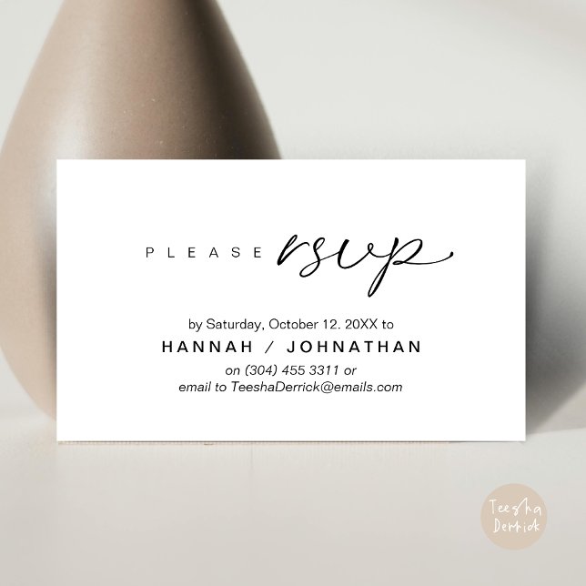 Wedding RSVP via Phone or email respond Enclosure Card (Wedding RSVP via Phone, email, website, respond, Enclosure Card, White Black)