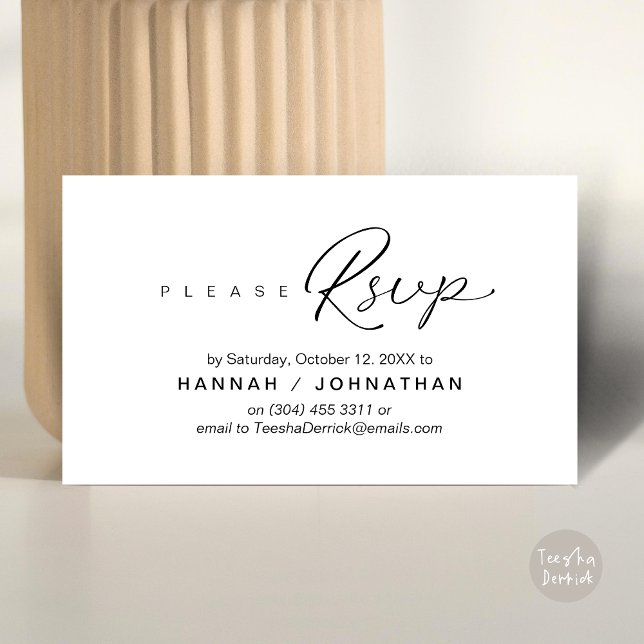 Wedding RSVP via Phone or email respond Enclosure Card (Wedding RSVP via Phone, email, website, respond, Enclosure Card, White Black)