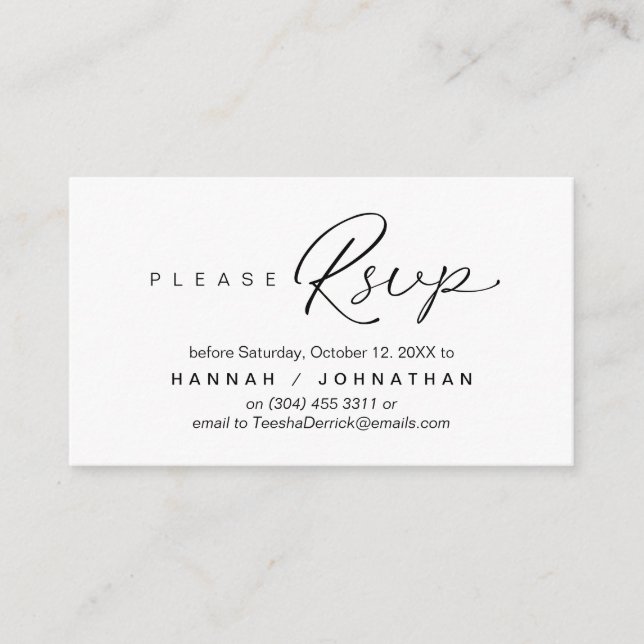Wedding RSVP via Phone or email respond Enclosure Card (Front)
