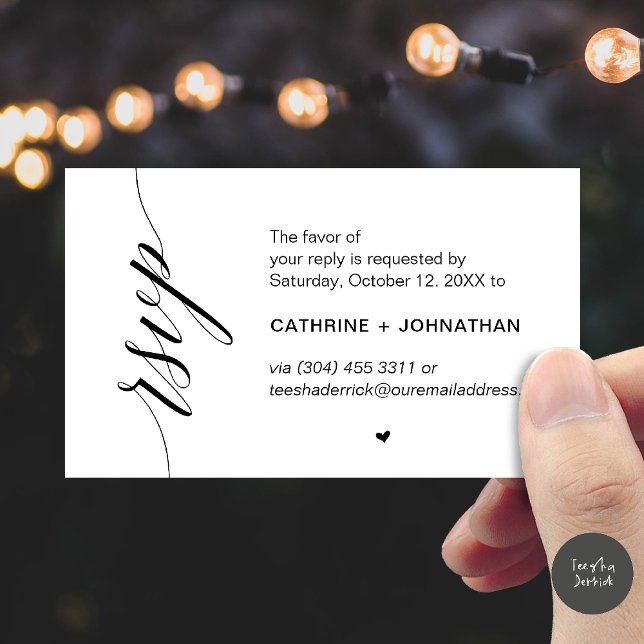Wedding RSVP via Text Message or Email, Reminder Enclosure Card (Wedding RSVP via Text Message, Phone  or Email, Reminder Enclosure Card in Black and White)