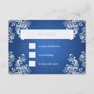Wedding RSVP Vintage Swirls 2 Sapphire Blue Card