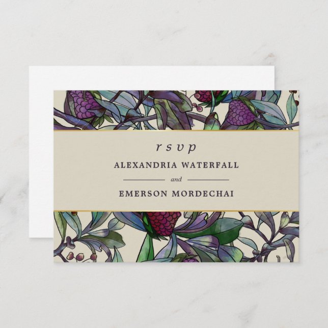 Wedding  RSVP watercolor botanical purple floral Invitation (Front/Back)