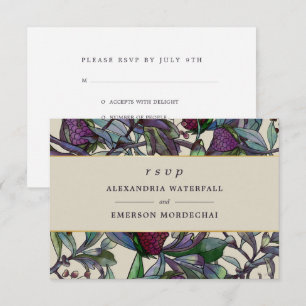 Wedding  RSVP watercolor botanical purple floral Invitation
